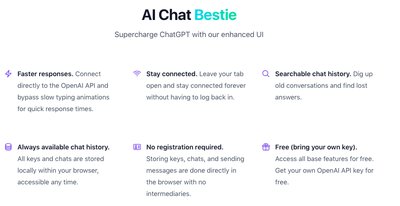 AI Chat Bestie - инструмент для более быстрых ответов chatgpt и поиска по истории чата.