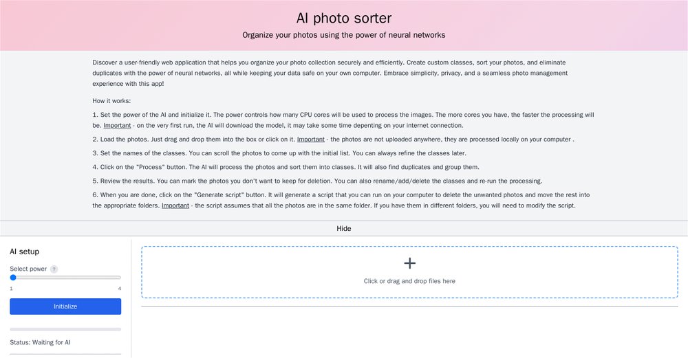 Приложение искусственного интеллекта AI photo sorter