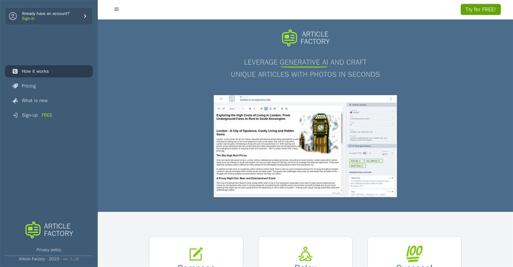 Приложение искусственного интеллекта Article Factory