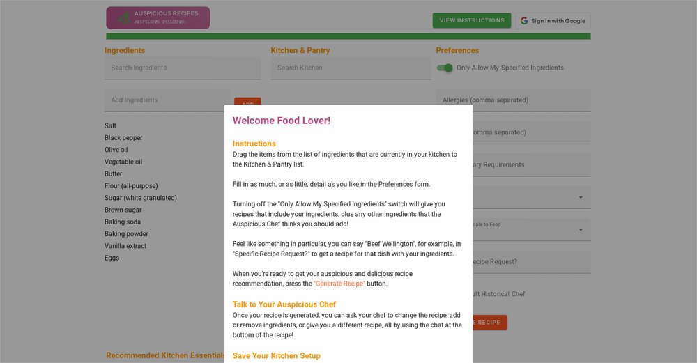 Приложение искусственного интеллекта Auspicious Recipes