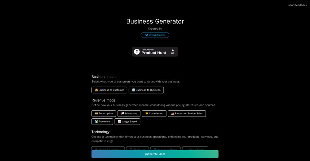 Приложение искусственного интеллекта Business Idea Generator AI