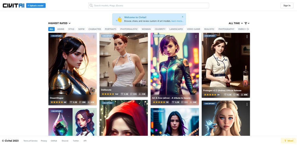 Civitai - платформа для обнаружения, обмена и оценки пользовательских художественных моделей искусственного интеллекта.