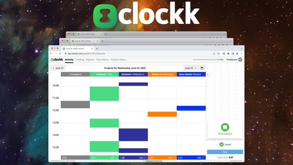 Clockk - платформа для автоматического отслеживания и выставления счетов за время, затраченное на клиентские проекты.