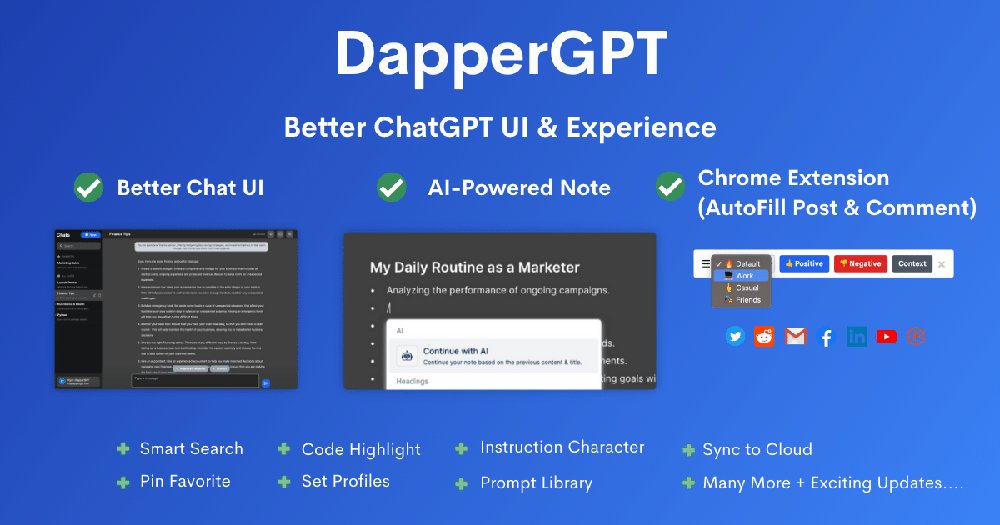 DapperGPT - интуитивно понятный интерфейс с функциями для расширения возможностей chatgpt.