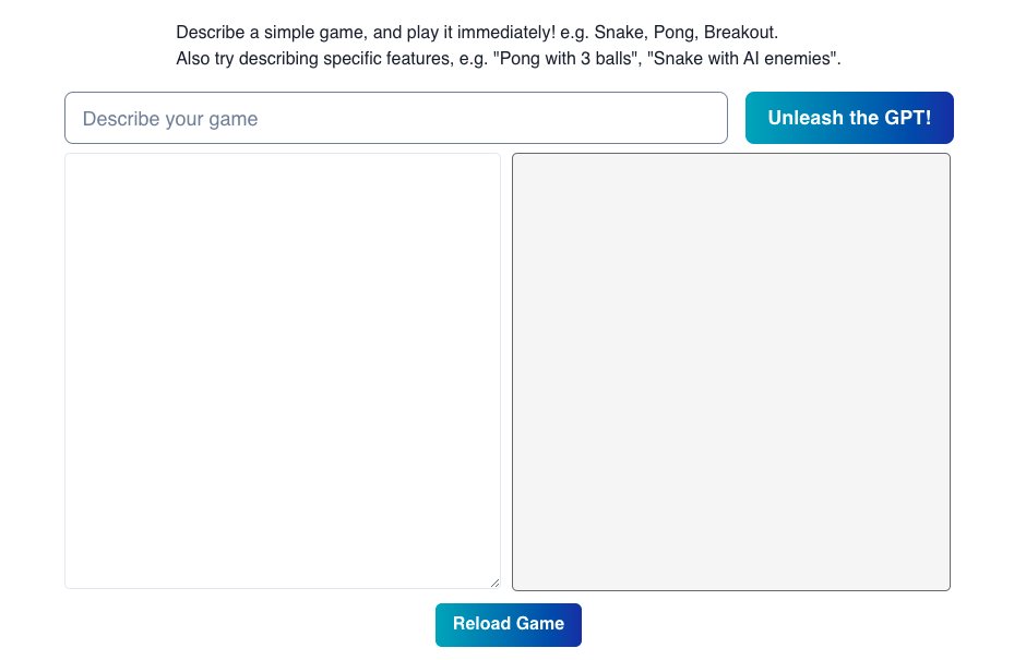 GPTGame - инструмент для создания и настройки простых игр, в которые можно играть и делиться ими в интернете.