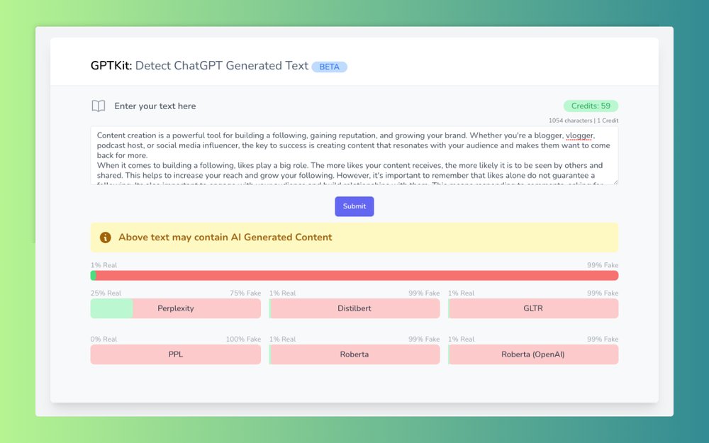 GPTKit - инструмент обнаружения генерации текста ai