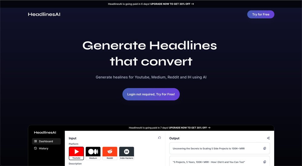 HeadlinesAI - инструмент для создания заголовков