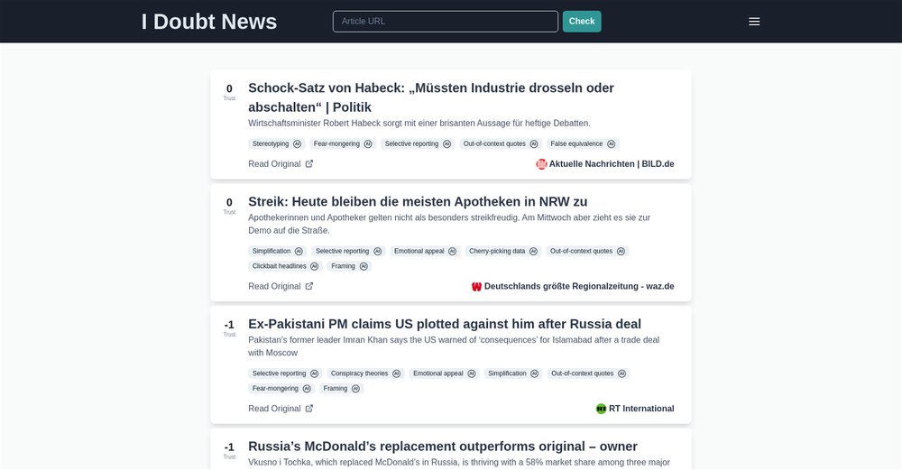 Приложение искусственного интеллекта I Doubt News