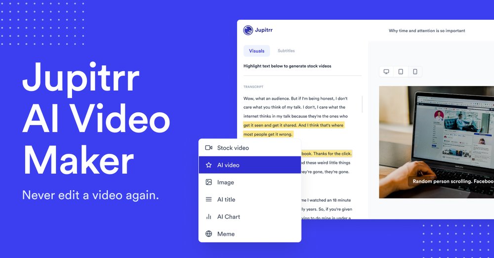 Jupitrr AI Video Maker - инструмент для создания стоковых видеороликов