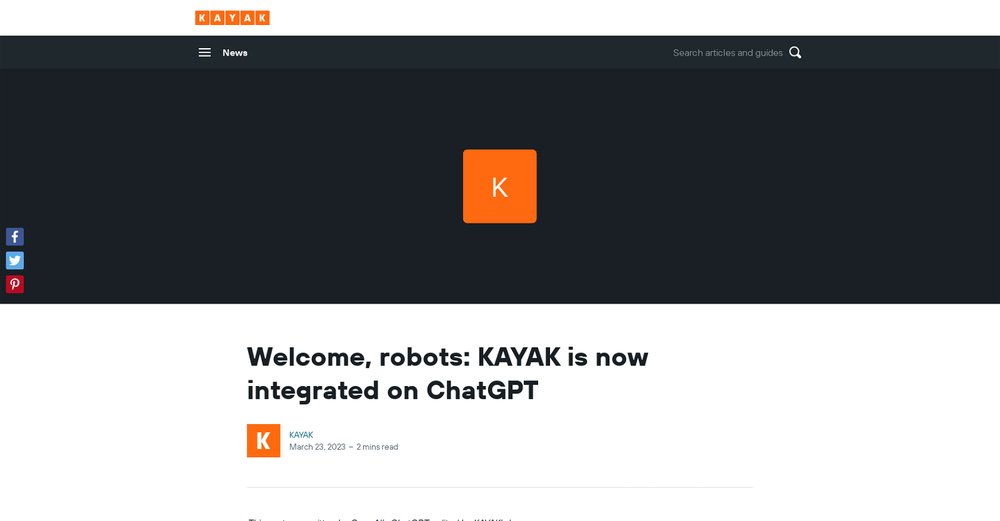 Приложение искусственного интеллекта Kayak ChatGPT plugin