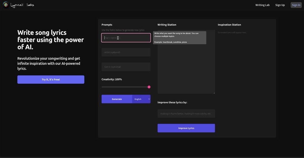 Приложение искусственного интеллекта Lyricallabs