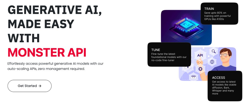 Monster API - платформа с api-интерфейсами генеративных моделей ии для разработки ии
