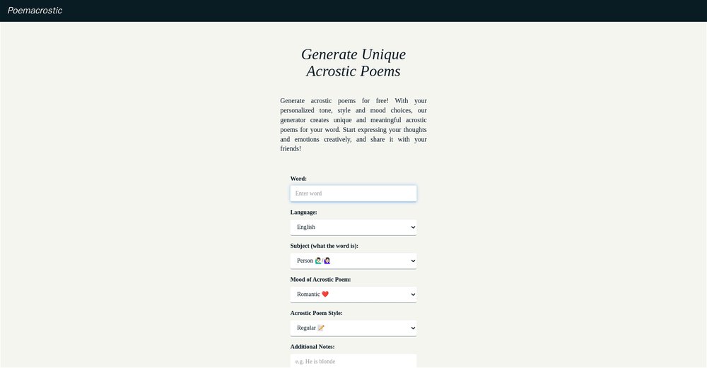 Приложение искусственного интеллекта Poemacrostic