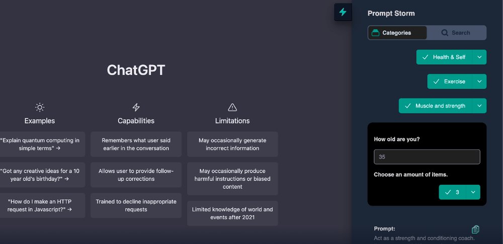 Prompt Storm - расширение google chrome с готовыми подсказками chatgpt