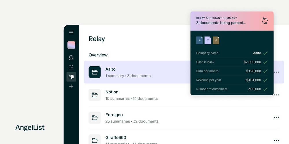 Relay - платформа для анализа портфеля и извлечения ключевых деталей из инвестиционных документов и обновлений компании.