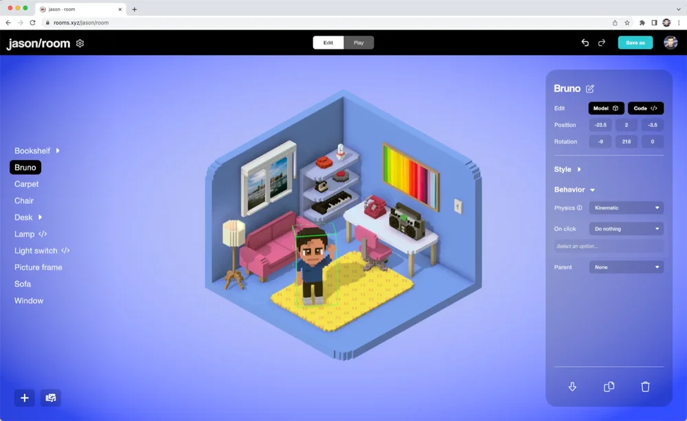 Rooms - браузерный инструмент для создания и редактирования интерактивных комнат.
