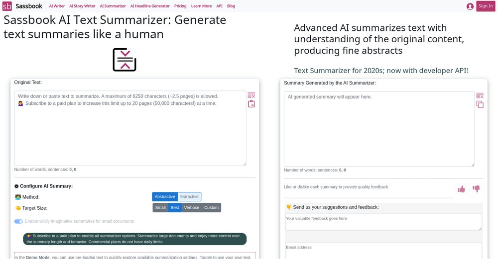 Приложение искусственного интеллекта Sassbook AI Summarizer