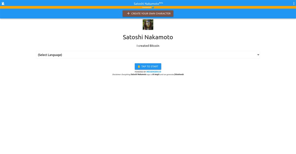 Приложение искусственного интеллекта Satoshi Nakamoto Chatbot