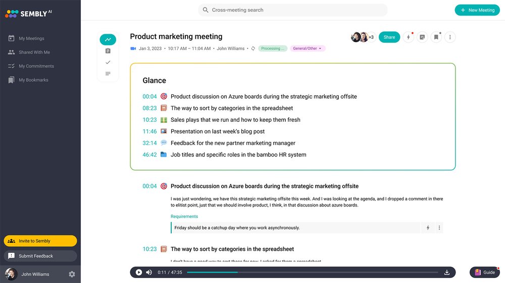 Sembly AI - платформа для расшифровки встреч и получения информации