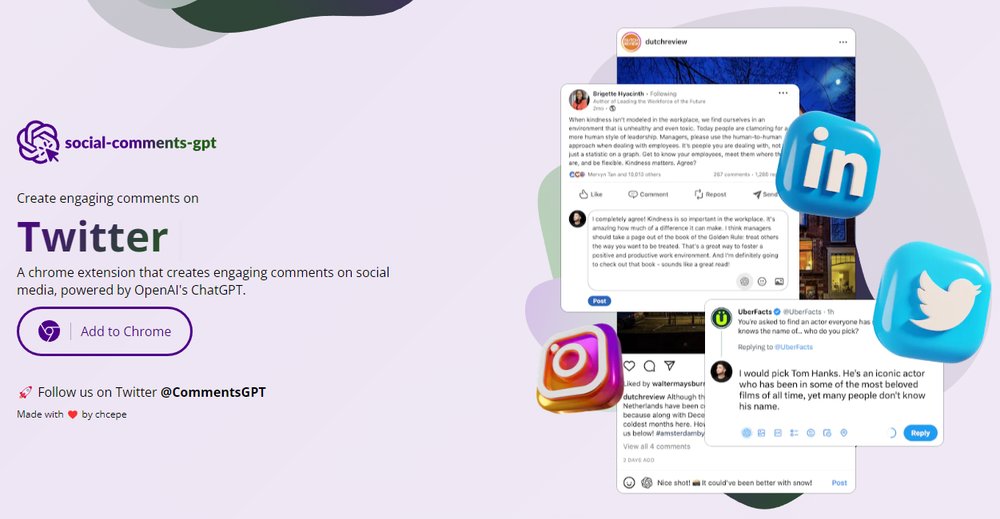 Social Comments GPT - расширение chrome для создания комментариев для платформ социальных сетей