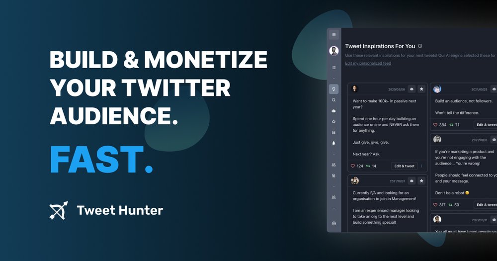 Tweet Hunter - универсальный инструмент для развития twitter с предложениями ии