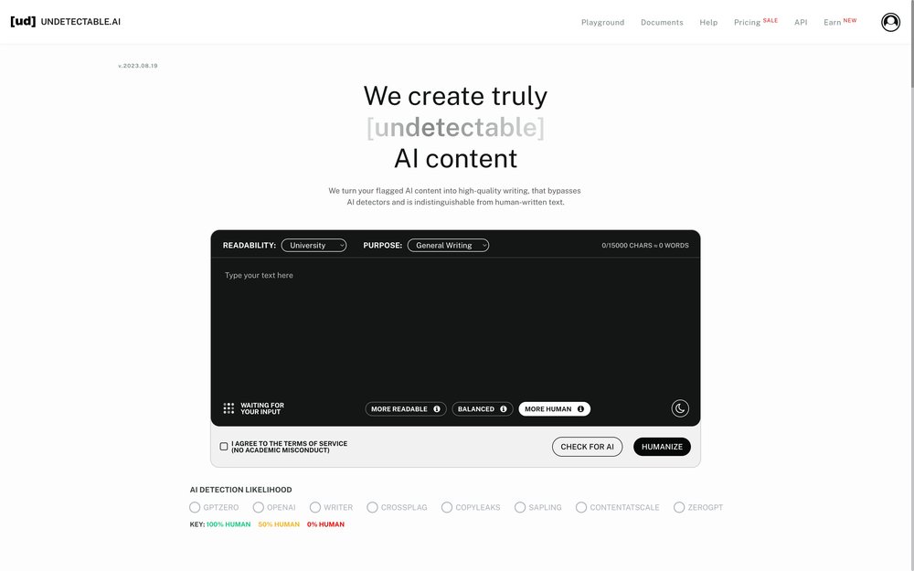 Undetectable AI - инструмент для написания контента, защищенного от ии, и устранения обнаружения ии.