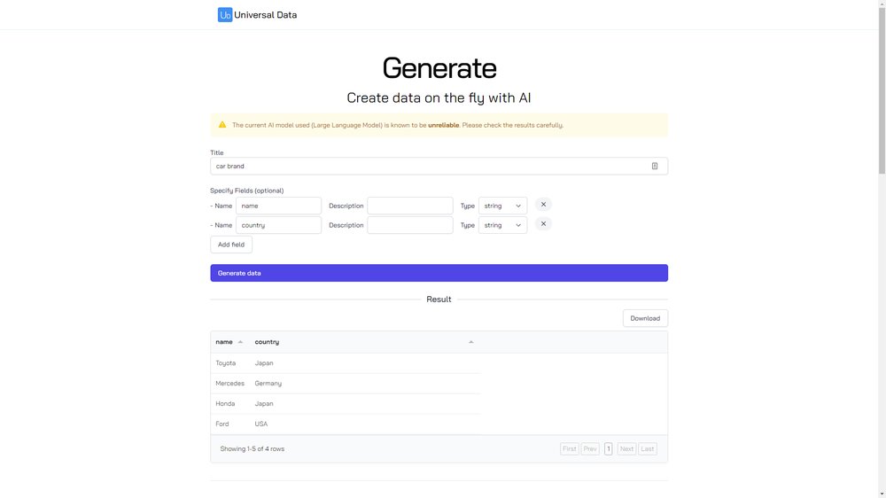 Universal Data Generator - используйте ии для создания списков данных