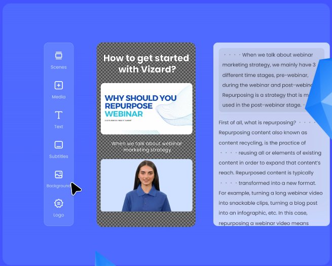 Vizard - инструмент для преобразования существующего контента в видео