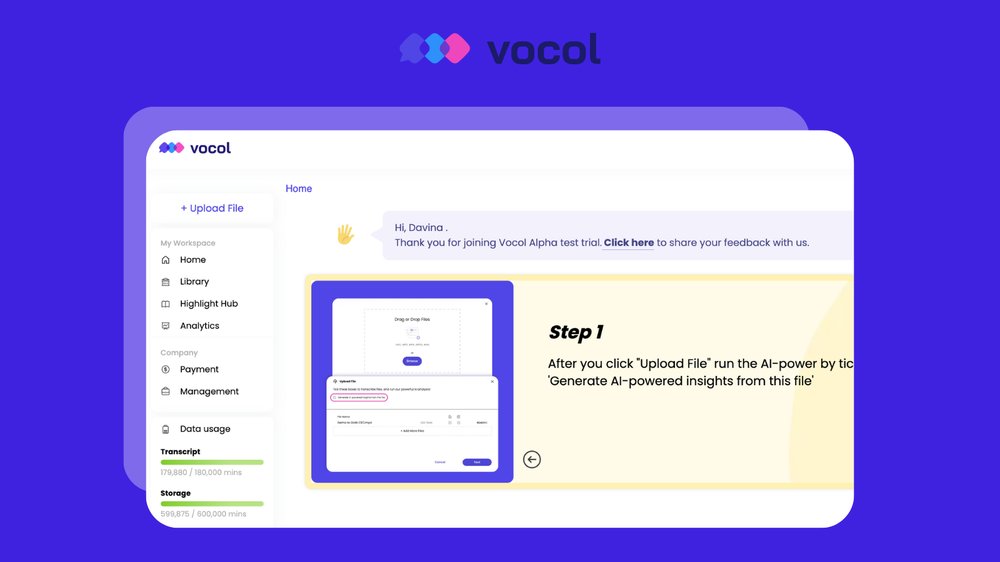 Vocol AI - платформа для голосовой совместной работы, превращайте голос в текст и получайте полезную информацию
