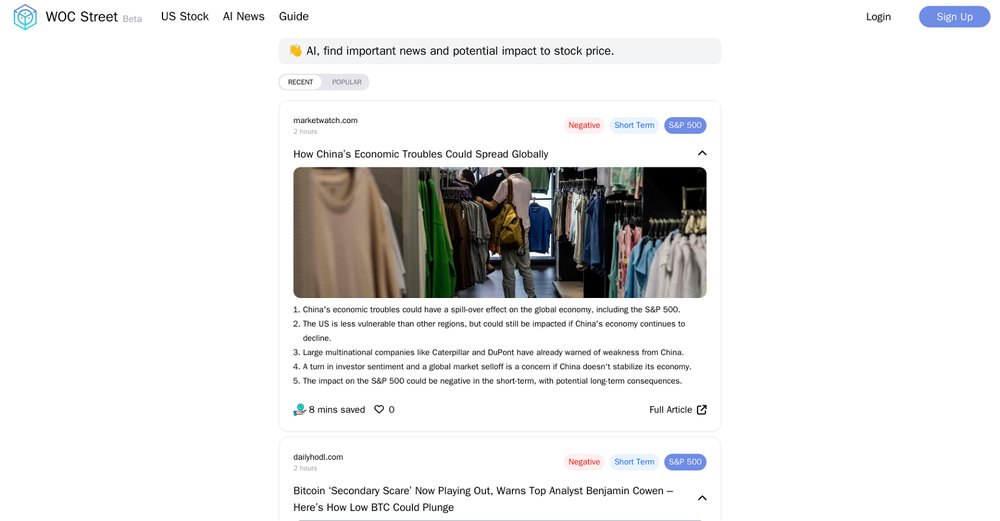 Приложение искусственного интеллекта Wocstreet