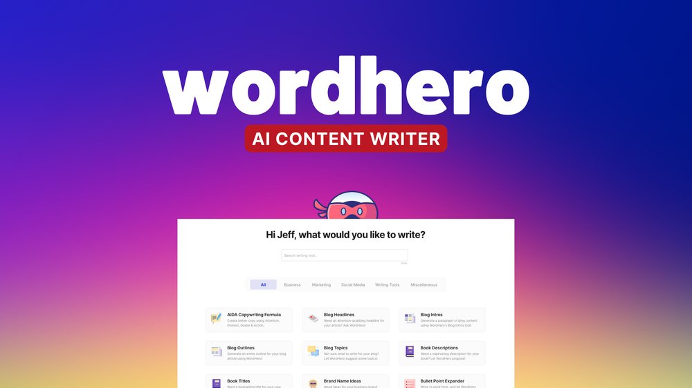 WordHero - инструмент для письма на базе искусственного интеллекта, предлагающий более 70 вариантов создания оригинального контента.